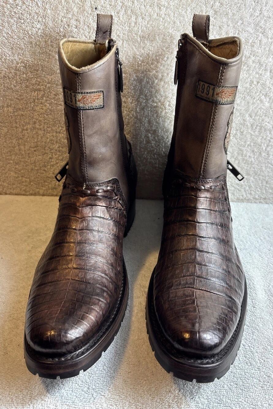 Cuadra brown Biker casual caiman leather zip ankle boots for men Size 9 EE